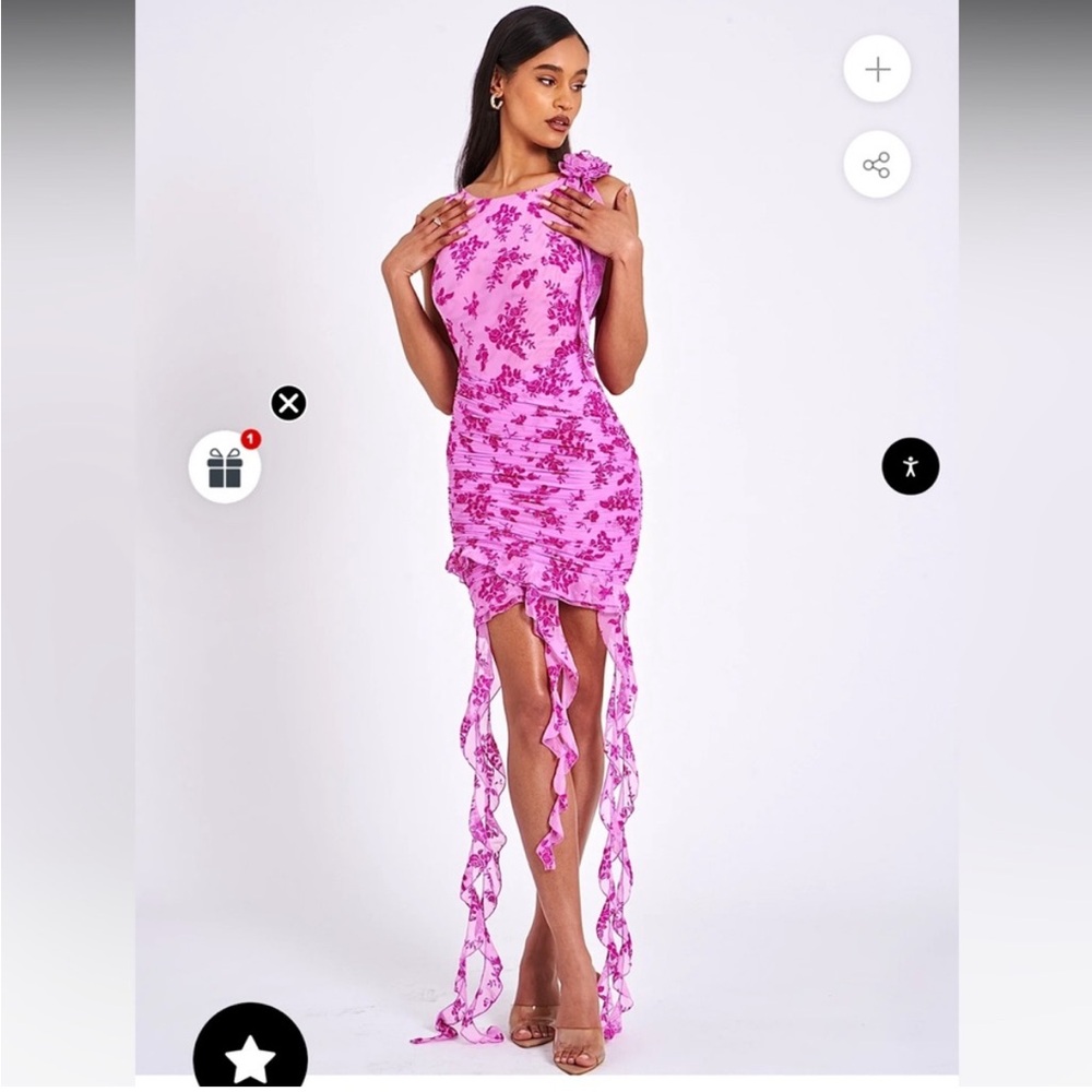 Miss Circle Floral Ruffle Mesh Dress